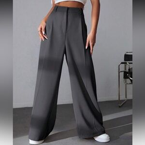 Elegant Gray Women's Wide-Leg Pants